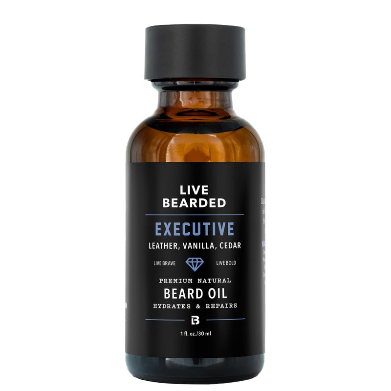 Live Bearded Beard Oil, 1 fl oz - Premium All-Natural Jojoba - Made in the USA - Hair and Skin Care for Men with Dry, Flaky Patches | Executive Scent - Cedar, Vanilla - Image 1